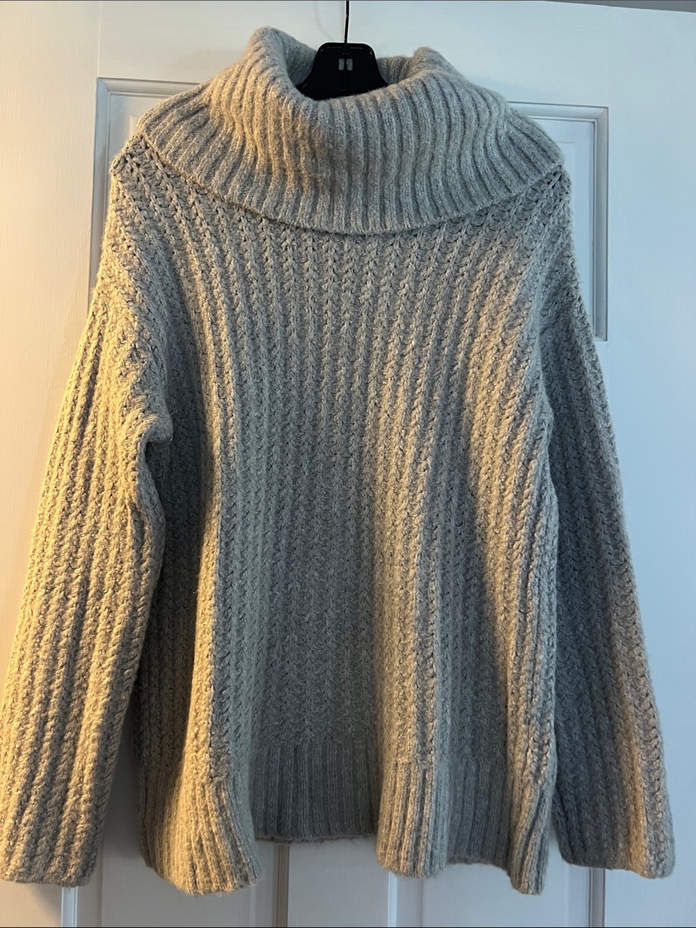Maeve Light Gray Chunky Ribbed Turtleneck Sweater